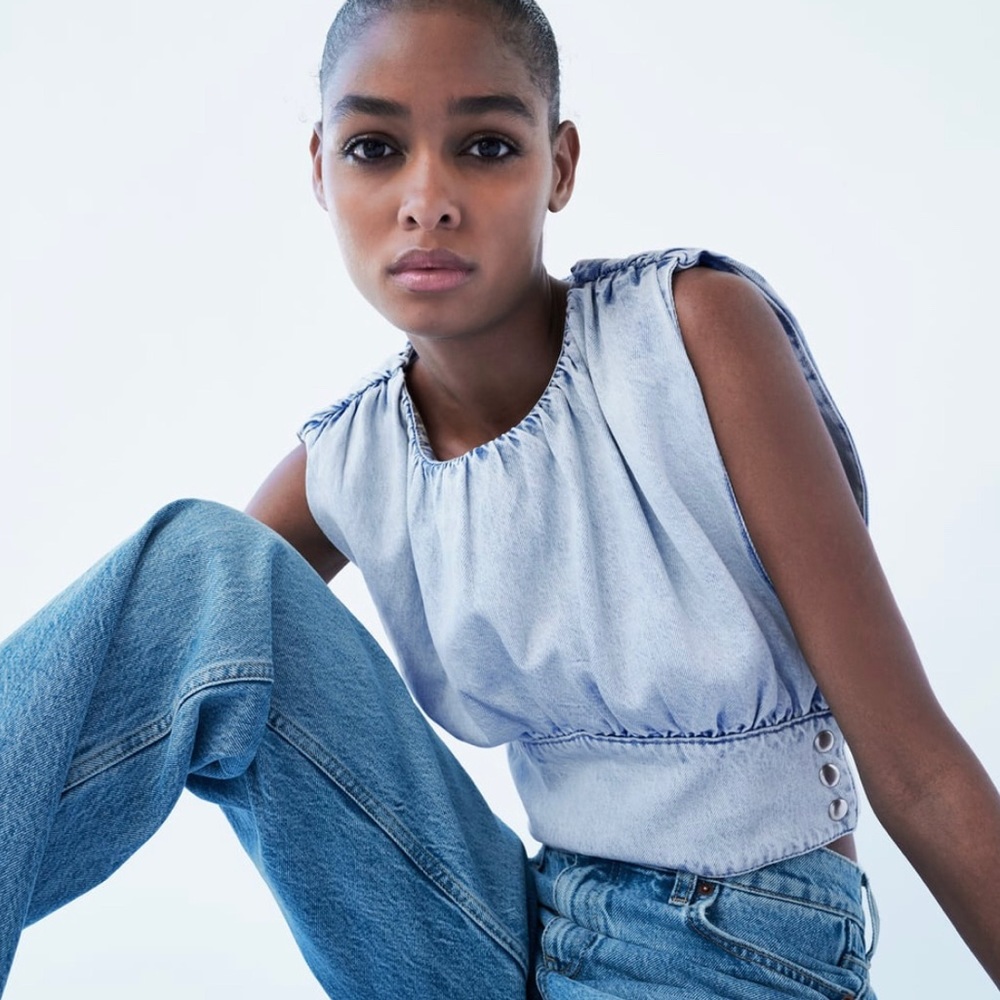 Zara draped denim top